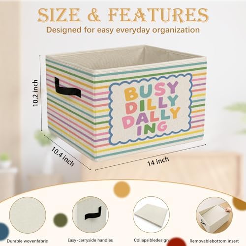 Girls Boys Playroom Foldable Storage Bins with Handles, Busy Dilly