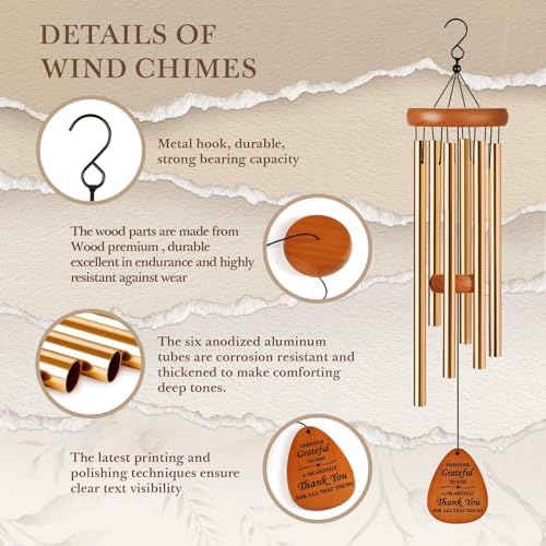 Leebbsin Thank You Gifts for Women Men, 25.5" Appreciation Wind Chimes