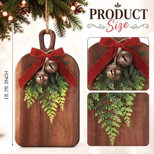 Farmhouse Christmas Wooden Cutting Board Set, 15.75'' with Bells