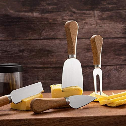 4 Pieces Cheese Knife Set with Wooden Handles Stainless Steel Cheese