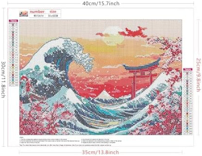 Lxmsja Cherry Blossom Diamond Art Kits for Adults, Great Wave DIY Full