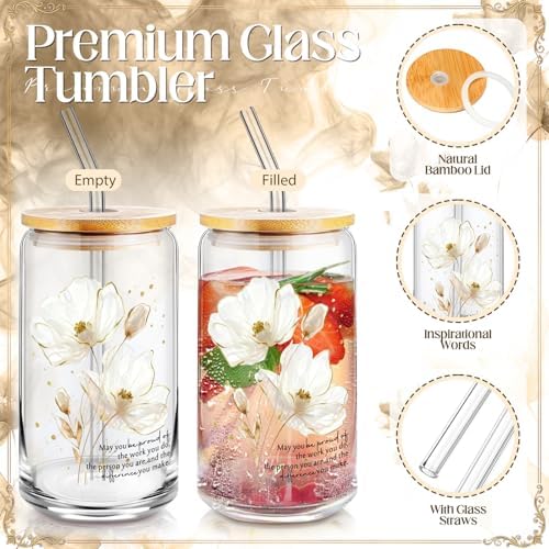 Funnymoom 6 Pcs Appreciation Gifts Set Women Glass Tumbler, Floral