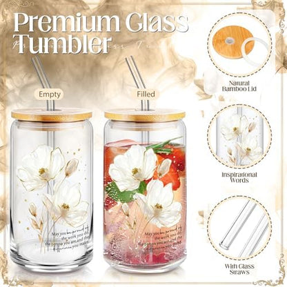 Funnymoom 6 Pcs Appreciation Gifts Set Women Glass Tumbler, Floral