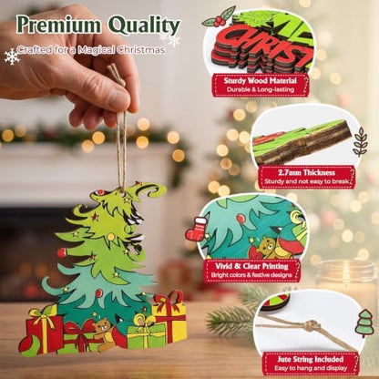 36 Pcs Christmas Ornaments for Tree, Hanging Wooden Christmas