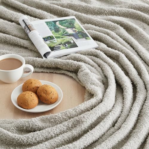 CYMULA Knit Throw Blanket for Couch Light Grey - Super Soft