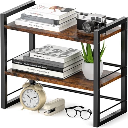 Office Desk Shelf Organizer, Wood Desktop Bookshelf Supplies Storage