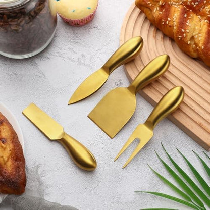 Funnymoom 4 Pcs Gold Cheese Knives Set, Stainless Steel Cheese Tools
