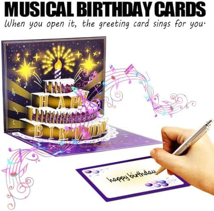 Pop Up Birthday Cards for Women -LED Light & Music Birthday Card