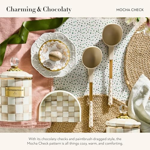 MACKENZIE-CHILDS Silicone Kitchen Ladle, Brown-and-White Mocha Check