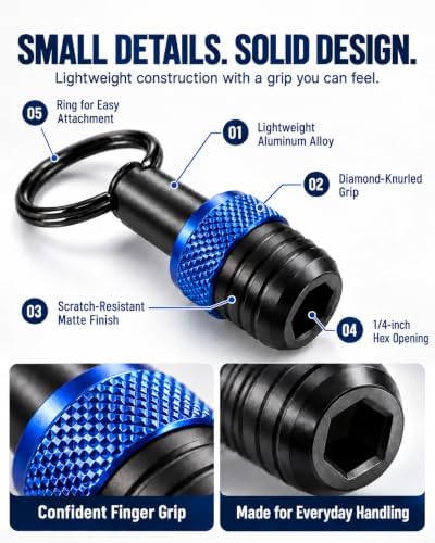 6pcs Bit Holder Keychain with Clip for 1/4" Hex Shank, Gift for Men