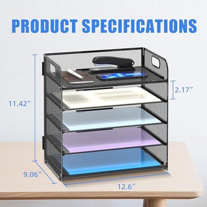 Supeasy 5 Trays Paper Organizer Letter Tray with Handle-Mesh Desk File