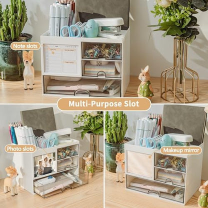 QIYVLOS Desk Organizer with 3 Drawer, Multi-Functional Pencil Pen