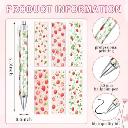 Strawberry Pens Set of 6, Black Ink Ballpoint Pens for Summer Gifts