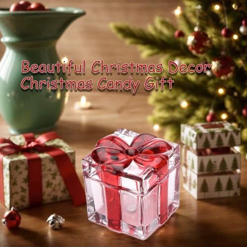 Set of 2 Christmas Candy Jar Red Glass Sugar Jar with Bowknot
