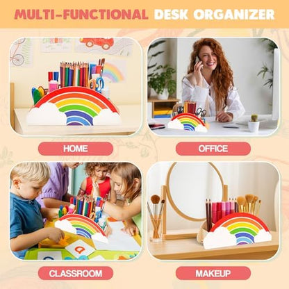 GAMENOTE Rainbow Wooden Desk Organizer Natural Wood No Smell