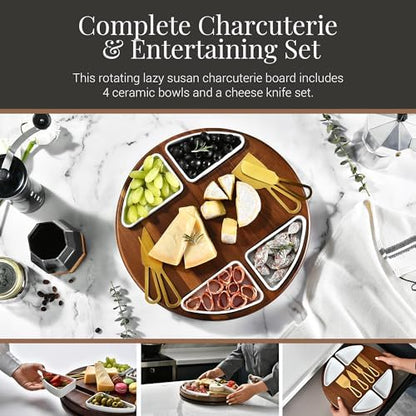 Shanik Upgraded Lazy Susan Cheese Cutting Board Set - Round Acacia