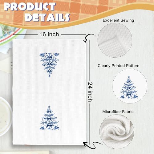 Chinoiserie Christmas Kitchen Towels Decor Set of 2 - Blue Christmas