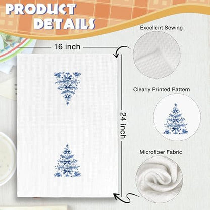 Chinoiserie Christmas Kitchen Towels Decor Set of 2 - Blue Christmas