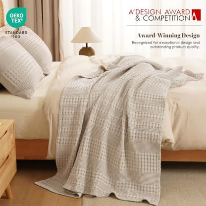 PHF Lightweight 100% Cotton Waffle Throw Blanket for Couch, Light