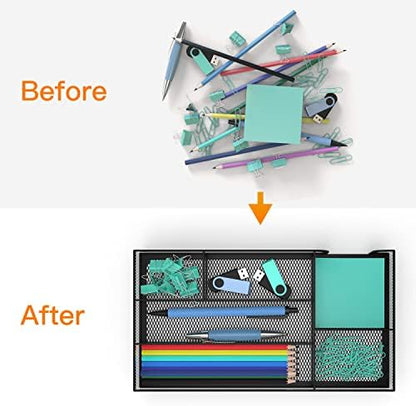 Desk Drawer Organizer, Small Metal Mesh Drawer Organizer Tray, Office