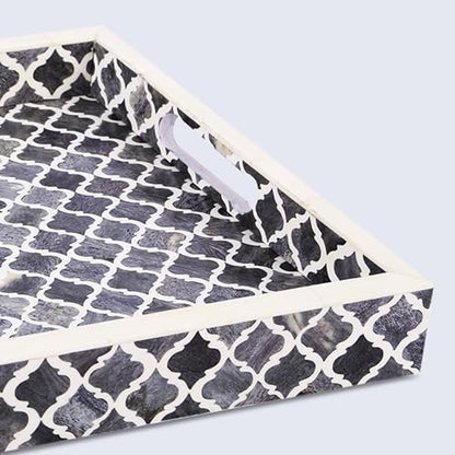 Handicrafts Home Bone Inlay Grey & White Decorative Ottoman Tray