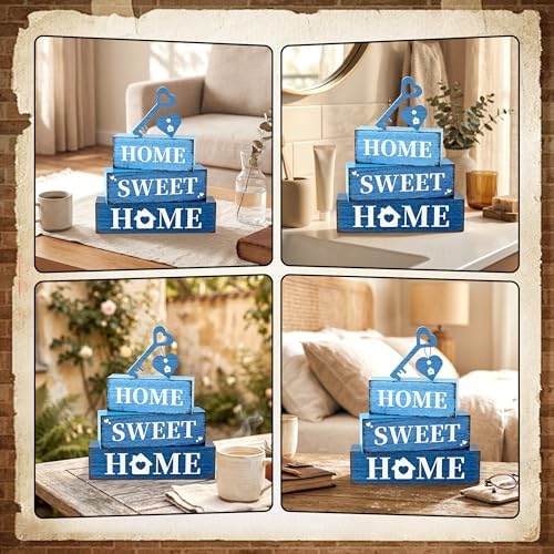 4 Pcs Farmhouse Home Wooden Tiered Tray Decor, Sweet Home Retro Rustic