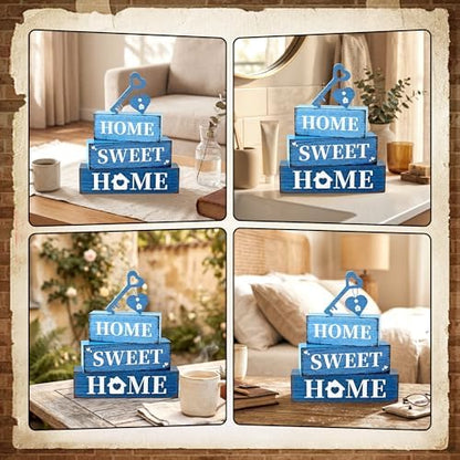 4 Pcs Farmhouse Home Wooden Tiered Tray Decor, Sweet Home Retro Rustic