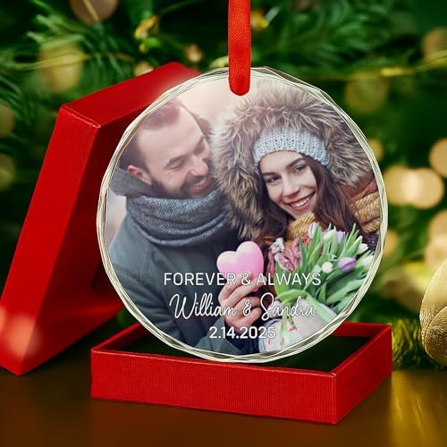 Personalized Forever Always Couple Photo Crystal Ornament - Customized