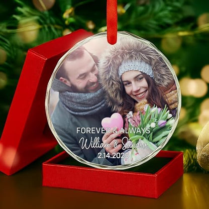 Personalized Forever Always Couple Photo Crystal Ornament - Customized