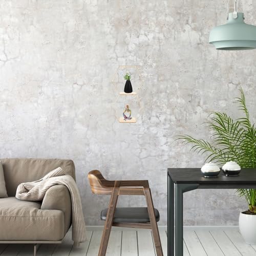 Gold Hexagon Floating Display Shelf Iron Wall Decor for Small Items