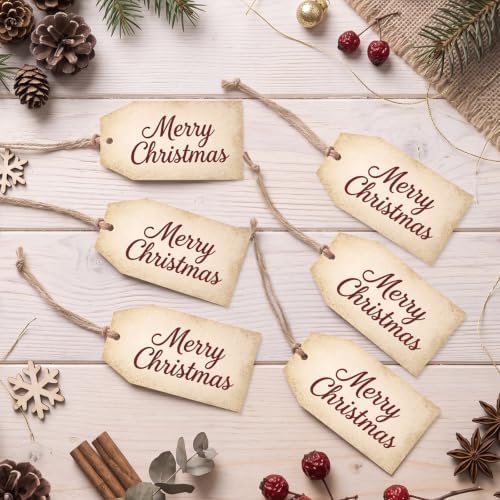 Fullhawl 50 Pcs Vintage Merry Christmas Tags with String
