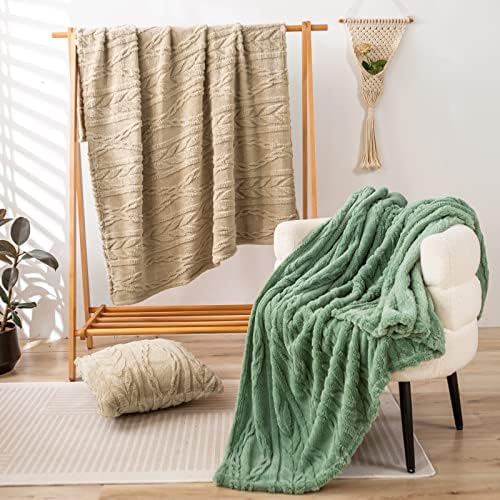 YUSOKI Sherpa Fleece Large Throw Blanket, Tan, 50"x65"