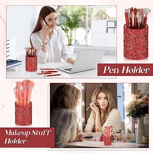 Sabary 8 Pcs Red Diamond Pens with Glitter Desk Pen Holder for Women