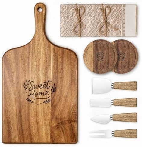 Charcuterie & Cheese Board Set, 9-Piece, 15.7", Acacia Wood