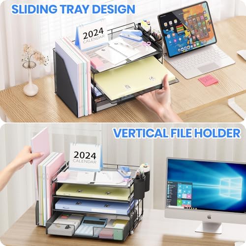 OPNICE Desk Organizer, 4-Tier Desktop File Organizer with Drawer and