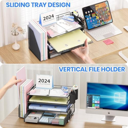 OPNICE Desk Organizer, 4-Tier Desktop File Organizer with Drawer and