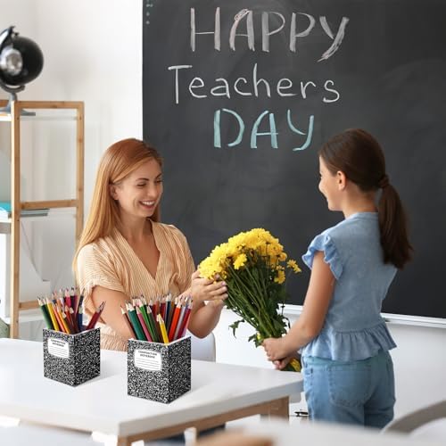 DERTE 2 Pcs Teacher Pencil Holder Wood Pencil Dispenser