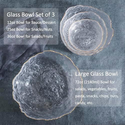 Glass Salad Bowl Set of 3 Phnom Penh Mixing Bowls Irregular Shape