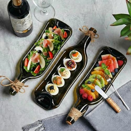 Bokon 1 Pcs Wine Gifts Melted Serving Tray, Brown, Wine Bottle