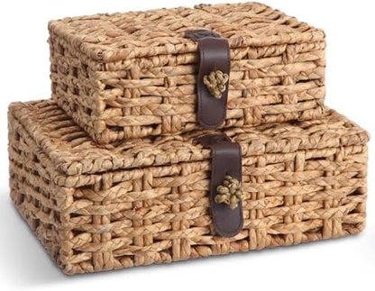 Novabright 2 Pcs Seagrass Storage Basket Box with Lid Decorative Box