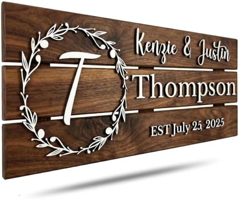Personalized Wooden Monogram Family Sign with Couples Names, Custom