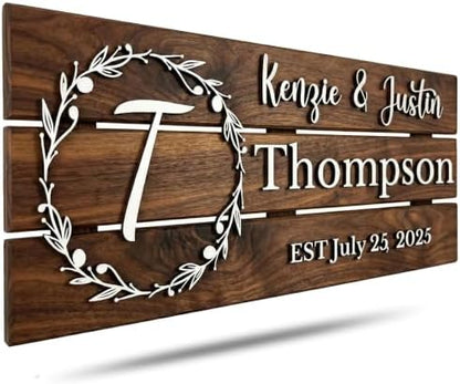 Personalized Wooden Monogram Family Sign with Couples Names, Custom