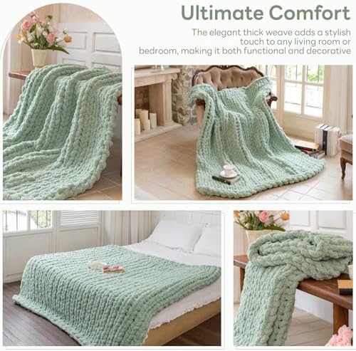 Chunky Knit Throw Blanket for Couch,40x50 Inches Sage Green