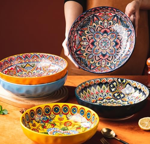 Boho Large Serving Bowls, 10.2 Inch Fruit Salad Bowls, Decorative