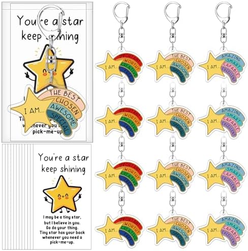 Henoyso Inspirational Star Keychain Bulk, Rainbow Appreciation Gift