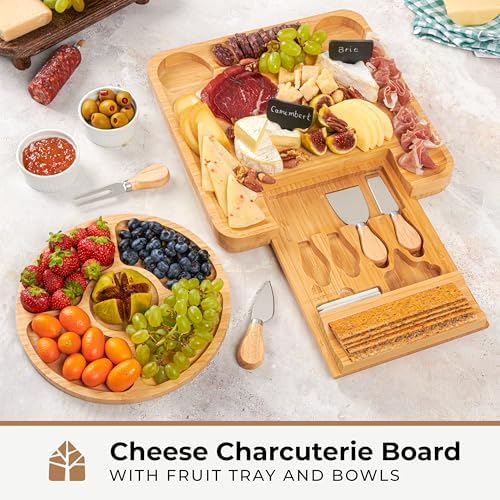 Bamboo Charcuterie Boards Gift Set - Meat and Cheese Tray with