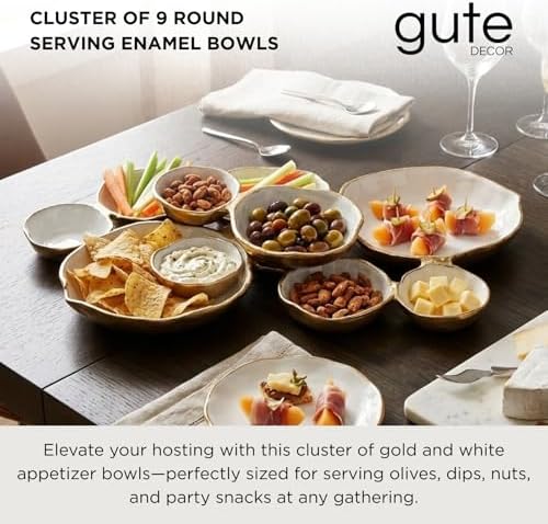 Cluster of 9 Round Serving Bowls Enamel Clusters Decorative Elegant