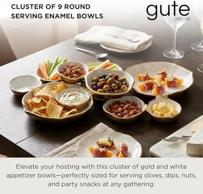 Cluster of 9 Round Serving Bowls Enamel Clusters Decorative Elegant
