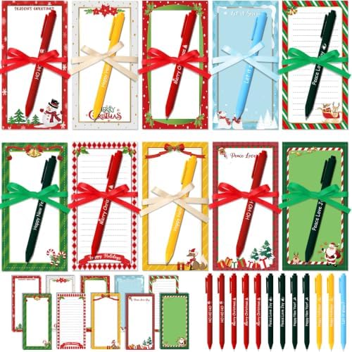 Tellingyou 60 Pcs Christmas Sticky Notes with Pens and Ribbons 10