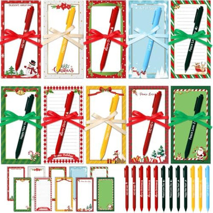 Tellingyou 60 Pcs Christmas Sticky Notes with Pens and Ribbons 10